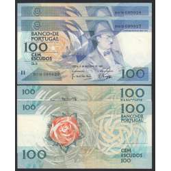 LOTE 2 NOTAS C/ Nº SEGUIDOS -100 ESCUDOS 1987(POUCO CIRCULADAS) "100$00 1987 Ch.9 FERNANDO PESSOA -BANCO DE PORTUGAL(03/12/1987)