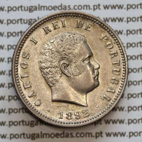 200 réis 1892 prata D. Carlos I, 200 réis ou dois tostões 1892, (MBC+/Bela), A. Gomes C1.08.03, World Coins Portugal KM 531