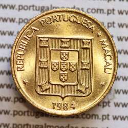 Macau 20 Avos 1984 Latão Níquel , Macao Portuguese Colony 20 avos 1984, (Soberba), Ex-Colónia Macau, World Coins Macao KM 21