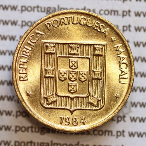 Macau 20 Avos 1984 Latão Níquel , Macao Portuguese Colony 20 avos 1984, (Soberba), Ex-Colónia Macau, World Coins Macao KM 21