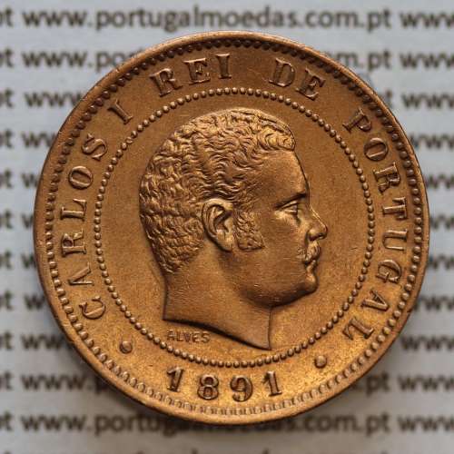 10 réis 1891 bronze D. Carlos I, (Bela) World Coins Portugal KM 532.