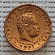 10 réis 1891 bronze D. Carlos I, (Bela) World Coins Portugal KM 532.