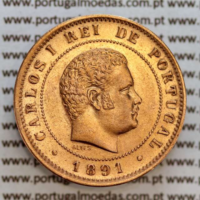 10 réis 1891 bronze D. Carlos I, (Bela) World Coins Portugal KM 532.