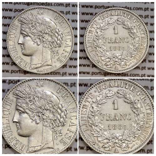 200 réis 1887 prata D. Carlos I (lei de 30 de Julho de 1891), 1 Franco prata1887-A França, autorizado a circular como  200 réis