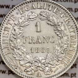 200 réis 1887 prata D. Carlos I (lei de 30 de Julho de 1891), 1 Franco prata 1887 França, autorizado a circular como  200 réis