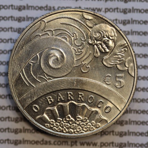 5€ "Euros" 2018, O Barroco Cupro-níquel (5 Euro 2018  The Baroque Age, Copper-nickel  coin, World Coins Portugal  KM 890