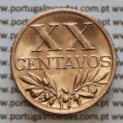 Portuguese coin of XX centavos 1958 Bronze, 20 centavos 1958 Portuguese Republic, (Superb), World Coins Portugal KM 584