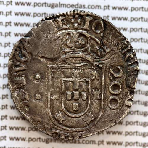 Carimbo 250 Réis de D. Afonso VI, sobre meio Cruzado Prata de D. João IV (Porto), "2S0" pequeno,  World Coins Portugal KM 434.3