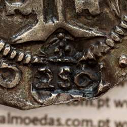 Carimbo 250 Réis de D. Afonso VI, sobre meio Cruzado Prata de D. João IV (Porto), "2S0" pequeno,  World Coins Portugal KM 434.3