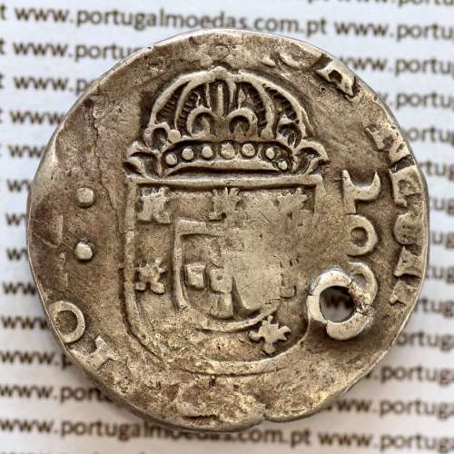 Carimbo de 250 Réis de D. Afonso VI 1656-1667  sobre  Meio Cruzado Prata Lisboa "Cruz Cercada" de D. João IV 1640-1656