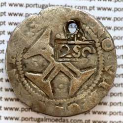Carimbo de 250 Réis de D. Afonso VI 1656-1667  sobre  Meio Cruzado Prata Lisboa "Cruz Cercada" de D. João IV 1640-1656