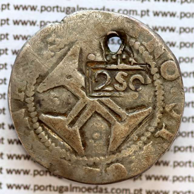 Carimbo de 250 Réis de D. Afonso VI 1656-1667  sobre  Meio Cruzado Prata Lisboa "Cruz Cercada" de D. João IV 1640-1656