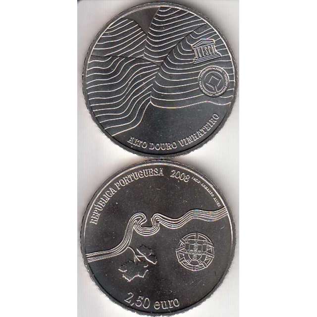 2,50€ Euros 2008, Alto Douro Vinhateiro, Cuproníquel (Portugal, 2,50 Euro 2008, Wordl Coins Portugal KM825)
