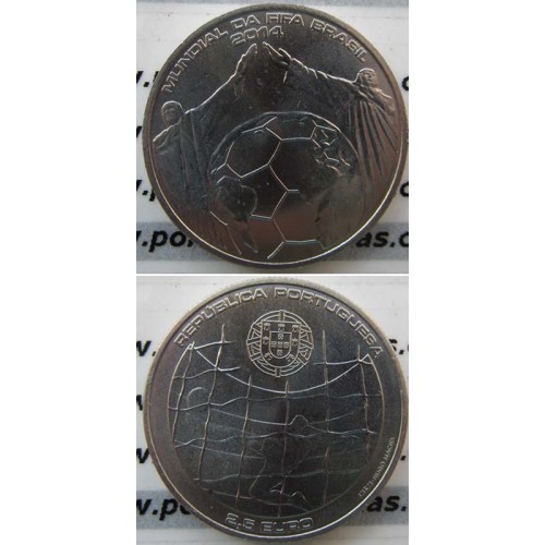 2,50€ Euros 2014, Mundial Fifa-Brasil, Cuproníquel (Portugal, 2,50 Euro 2014, Football World Cup Brazil)