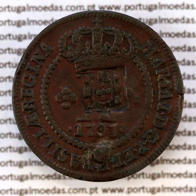 Carimbo Escudete de D. João Príncipe Regente sobre X Réis cobre 1786 D. Maria I (Brasil), World Coins Brasil KM 273.1
