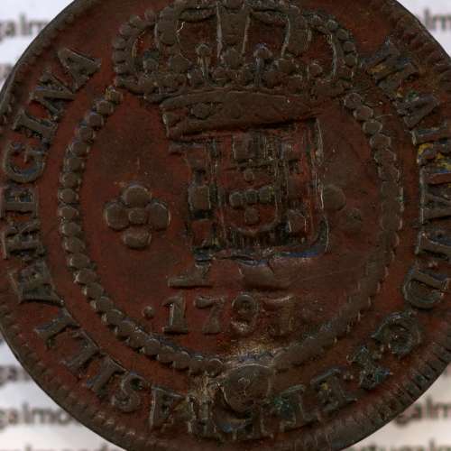Carimbo Escudete de D. João Príncipe Regente sobre X Réis cobre 1786 D. Maria I (Brasil), World Coins Brasil KM 273.1