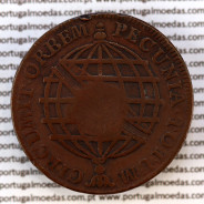 Carimbo Escudete de D. João Príncipe Regente sobre XX Réis cobre 1774 D. José I (Brasil), Coroa Alta, World Coins Brasil KM175.1