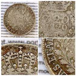 320 Réis 1820 Prata D. João VI (Brasil), Modulo Menor, valor facial junto á data, diadema losango e crucífero, ".ET." sobreposto