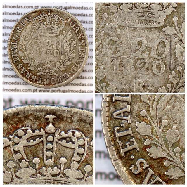 320 Réis 1820 Prata D. João VI (Brasil), Modulo Menor, valor facial junto á data, diadema losango e crucífero, ".ET." sobreposto