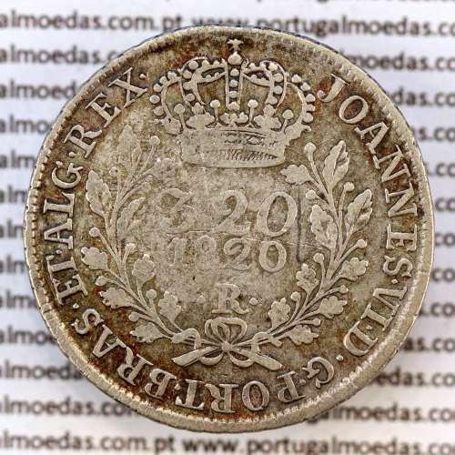 320 Réis 1820 Prata D. João VI (Brasil), Modulo Menor, valor facial junto á data, diadema losango e crucífero, ".ET." sobreposto