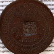 Carimbo Escudete de D. João Príncipe Regente sobre XX Réis cobre 1778 D. Maria I e D. Pedro (Brasil), World Coins Brasil KM 282