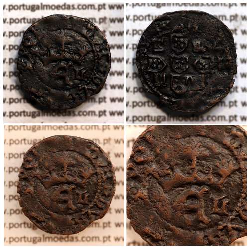 Meio Real Preto em cobre de D. Duarte I, Rara, características atípicas, Coroa com arruelas e legenda separada por Rosetas