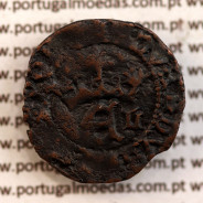 Meio Real Preto em cobre de D. Duarte I, Rara, características atípicas, Coroa com arruelas e legenda separada por Rosetas