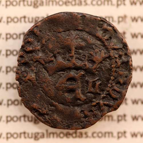 Portuguese Coin Half Real Black in copper King D. Duarte I, Rare, atypical Crown with washers, legend separated by rosettes