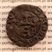 Meio Real Preto em cobre de D. Duarte I, Rara, características atípicas, Coroa com arruelas e legenda separada por Rosetas