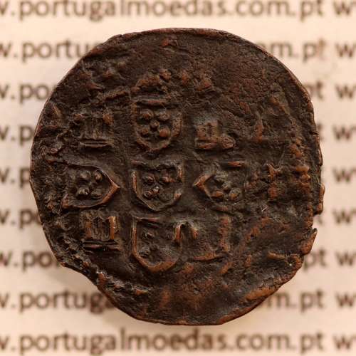 Portuguese Coin Half Real Black in copper King D. Duarte I, Rare, atypical Crown with washers, legend separated by rosettes