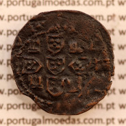 Meio Real Preto em cobre de D. Duarte I, Rara, características atípicas, Coroa com arruelas e legenda separada por Rosetas