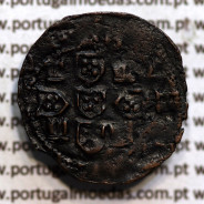 Meio Real Preto em cobre de D. Duarte I, Rara, peculiaridades distintas, Coroa com arruelas e legenda separada por Rosetas