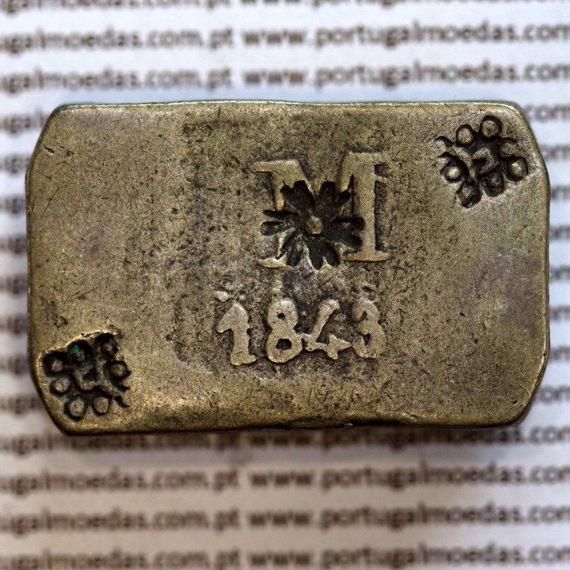 1843 Silver Canelo Ounce Coin from Portuguese Mozambique, Pataca of Queen Maria II (1834–1853). World Coins Mozambique KM26.1.