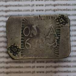 Moeda Onça Canelo em Prata 1845  de Moçambique, ou Pataca, Reinado D. MARIA II (1834-1853), World Coins Mozambique  KM 26.1