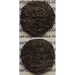 Portuguese Coin Half Real Black in copper King D. Duarte I, Rare, atypical Crown with washers, legend separated by rosettes