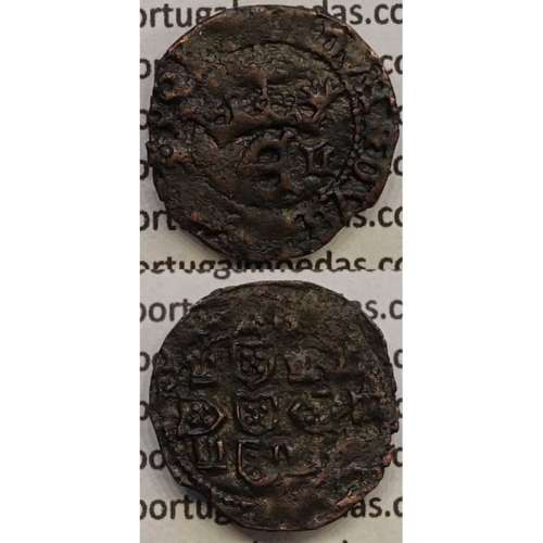 Portuguese Coin Half Real Black in copper King D. Duarte I, Rare, atypical Crown with washers, legend separated by rosettes