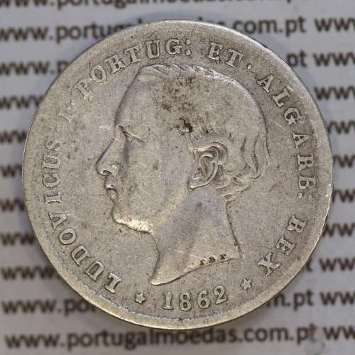 200 réis 1862 prata D. Luis I, dois tostões prata 1862, World Coins Portugal KM 507