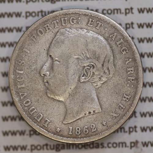 200 réis 1862 prata D. Luis I, dois tostões prata 1862, World Coins Portugal KM 507