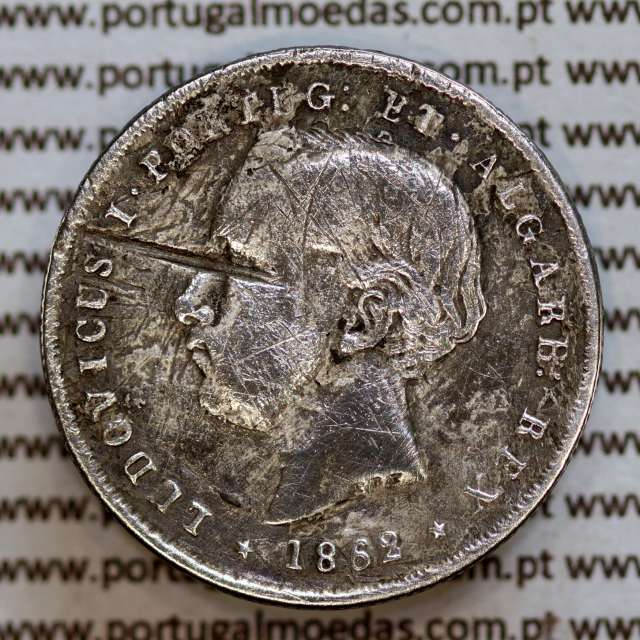 200 réis 1862 prata D. Luis I, dois tostões prata 1862, World Coins Portugal KM 507
