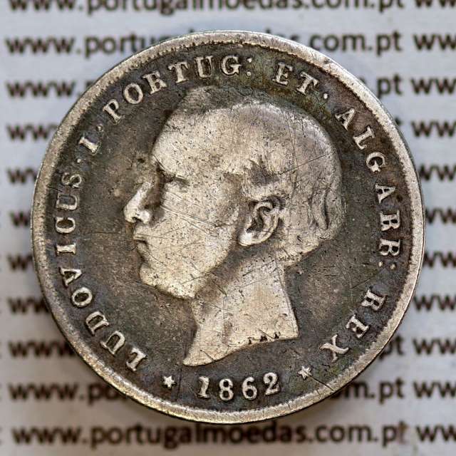 200 réis 1862 prata D. Luis I, dois tostões prata 1862, World Coins Portugal KM 507