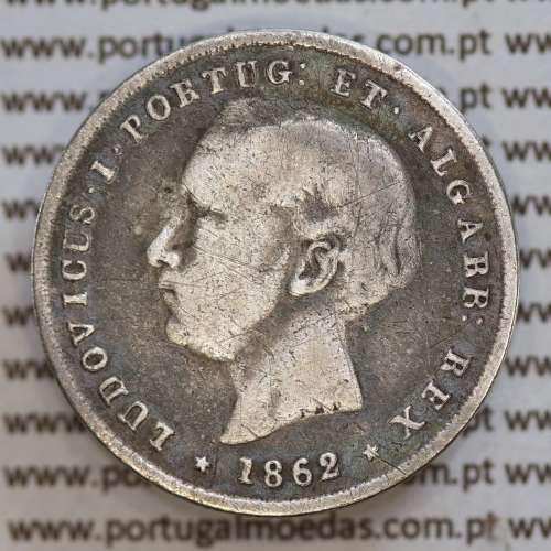 200 réis 1862 prata D. Luis I, dois tostões prata 1862, World Coins Portugal KM 507