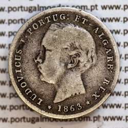 200 réis 1863 prata D. Luis I, dois tostões prata 1863, World Coins Portugal KM 507