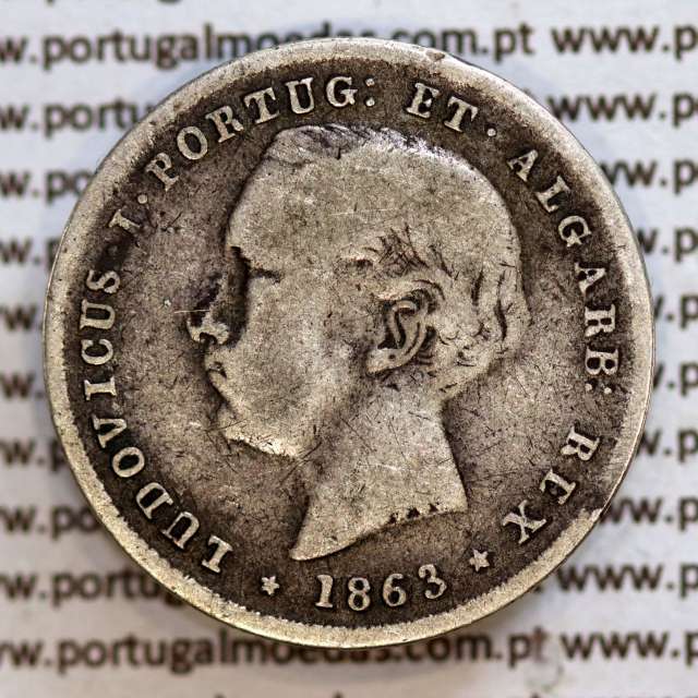200 réis 1863 prata D. Luis I, dois tostões prata 1863, World Coins Portugal KM 507