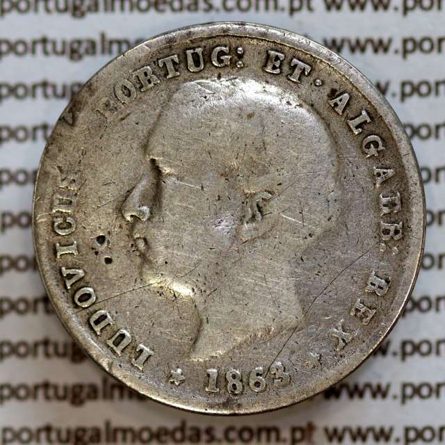 200 réis 1863 prata D. Luis I, dois tostões prata 1863, World Coins Portugal KM 507