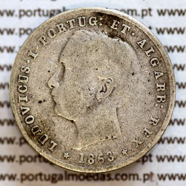 200 réis 1863 prata D. Luis I, dois tostões prata 1863, World Coins Portugal KM 507