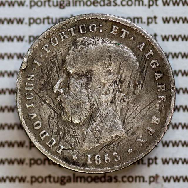 200 réis 1863 prata D. Luis I, dois tostões prata 1863, World Coins Portugal KM 507