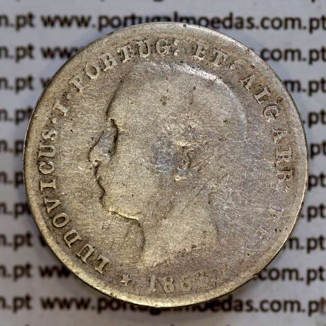 200 réis 1863 prata D. Luis I, dois tostões prata 1863, World Coins Portugal KM 507