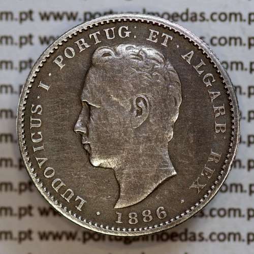 200 réis 1886 prata D. Luis I, dois tostões prata 1886, World Coins Portugal KM 512