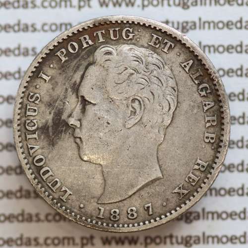 200 réis 1887 prata D. Luis I, dois tostões prata 1887, World Coins Portugal KM 512