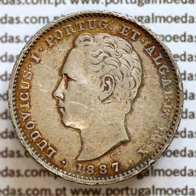 200 réis 1887 prata D. Luis I, dois tostões prata 1887, World Coins Portugal KM 512